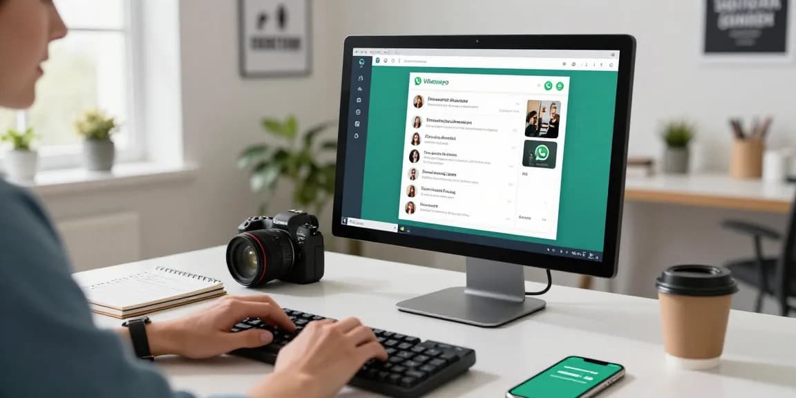 Engaging with WhatsApp電腦版 on a sleek desktop setup showcasing productivity.