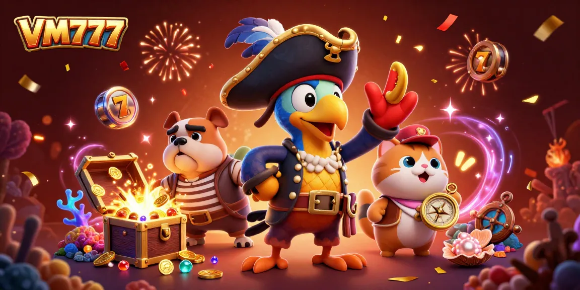 Experience excitement at VM777 with vibrant characters and casino elements in a dynamic scene.