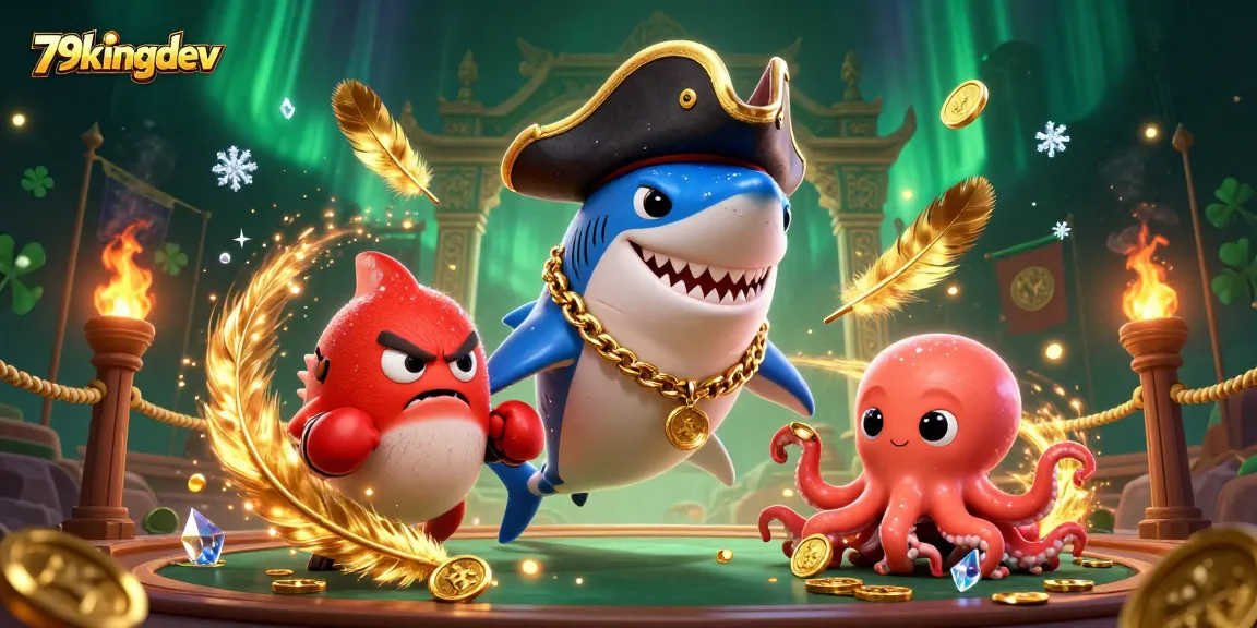 Engage in thrilling wins at 79kingdev, featuring an epic cartoon shark and friends in action.
