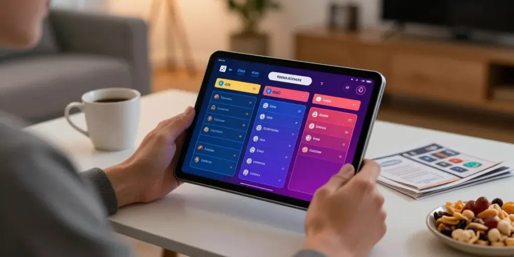 Ratutogel: Seseorang sedang menggunakan aplikasi taruhan di tablet dengan suasana nyaman