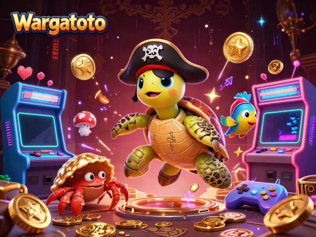 Wargatoto menampilkan karakter lucu dalam ilustrasi 3D sambil menjelajahi harta karun di laut.