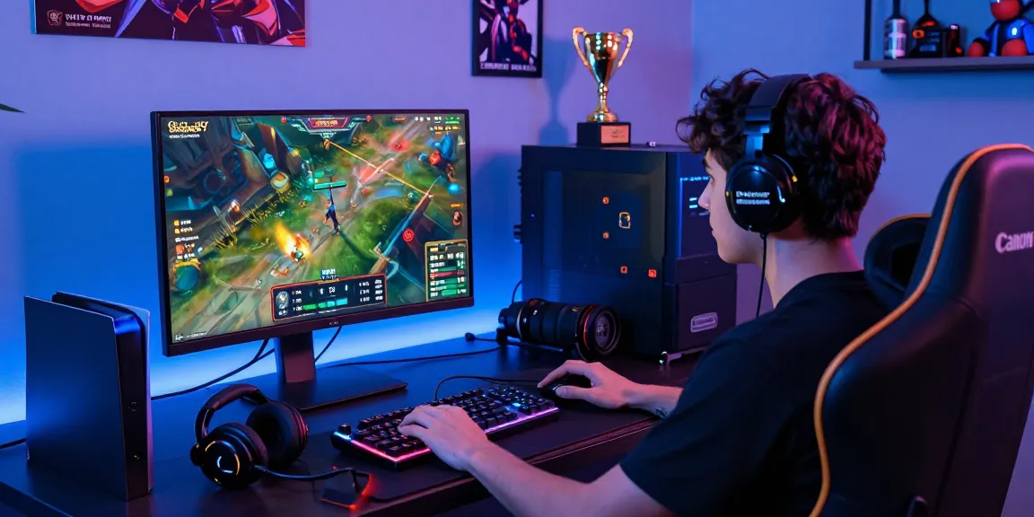 Pemain berfokus pada Gates of Olympus Super Scatter di holyssticliving.com dengan aksesori gamer modern.