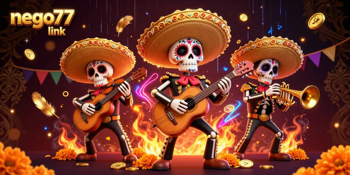 Engage with the lively scene showcasing the nego77 link in a vibrant Day of the Dead themed casino atmosphere filled with excitement.