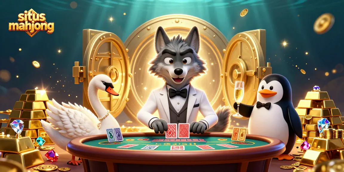 Engage with situs mahjong in a vibrant casino scene featuring unique characters and treasure-rich elements.