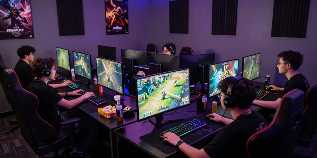 Pengalaman bermain sniperslot di ruang permainan dengan penggemar gaming yang terlibat dalam permainan.