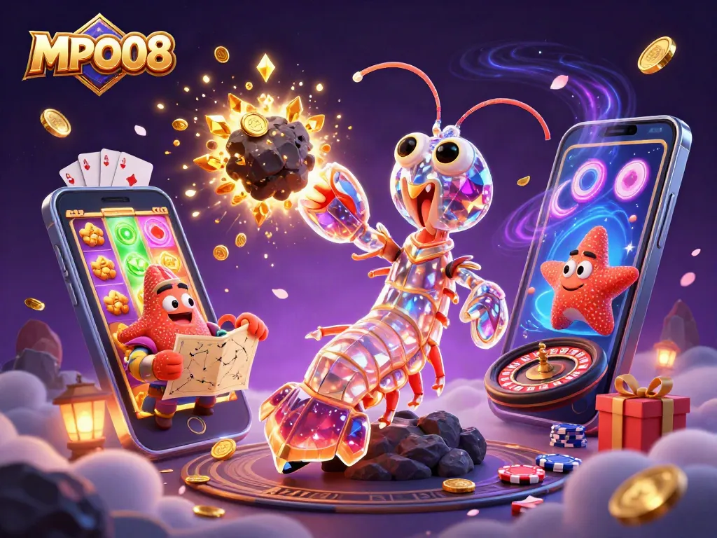 MPO08 captures excitement with a galactic samurai amidst casino games and golden coins.