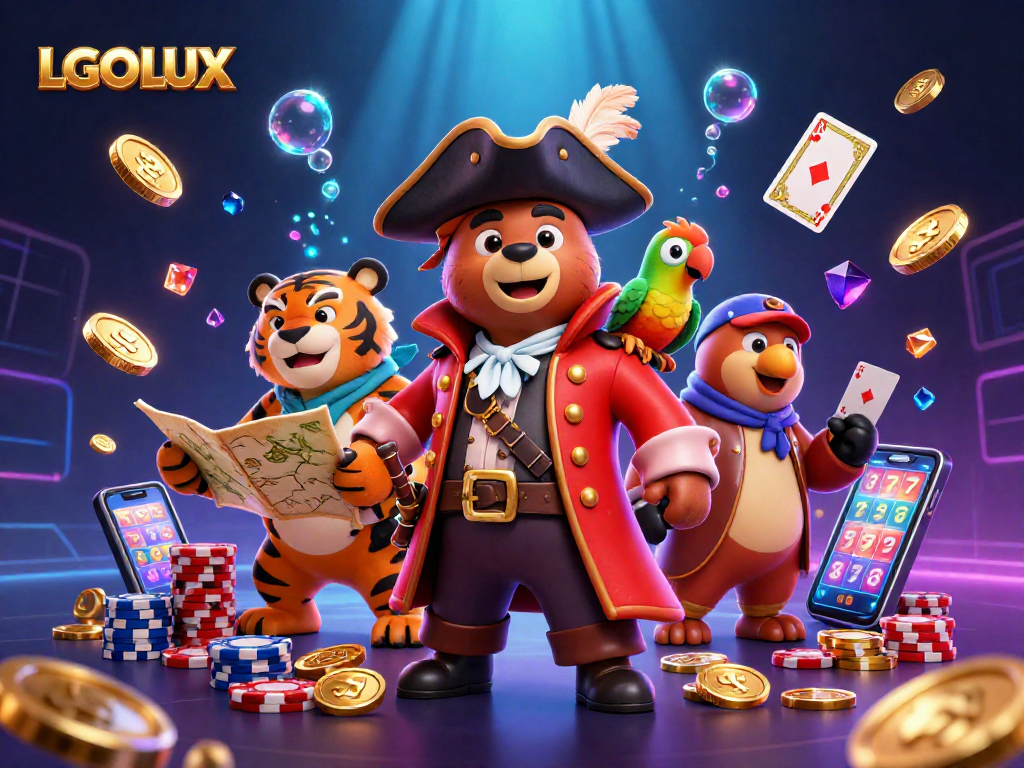 Experience LGOLUX with an exciting 3D casino scene featuring vibrant characters and dynamic game elements.