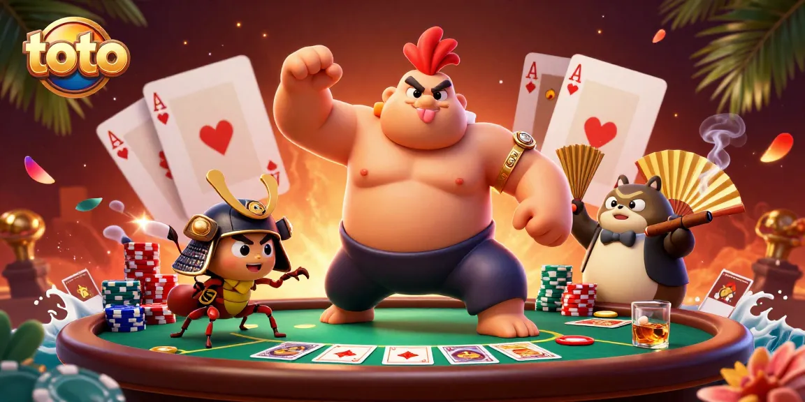 Experience the thrilling poker action with toto in a vibrant 3D casino illustration.