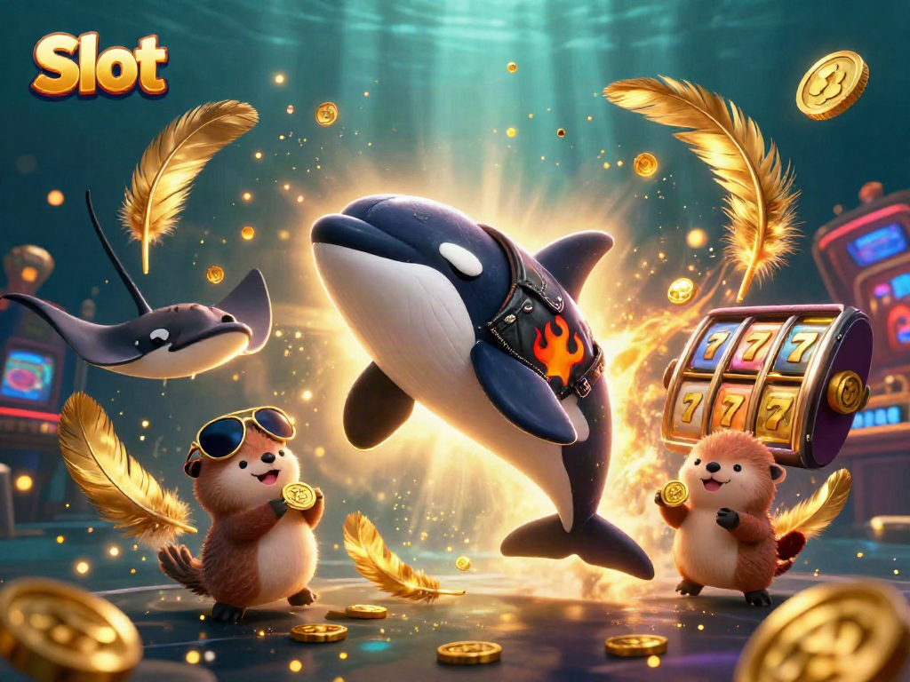 Menggerakkan Slot dengan orca dan ikan pari, serta beruang laut mengumpulkan koin emas.