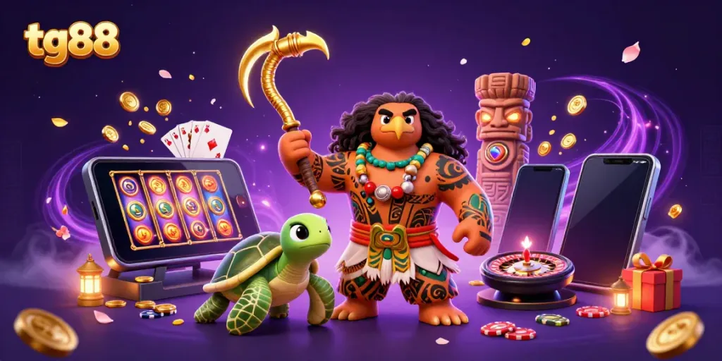 Experience thrilling adventures with tg88 in this vibrant casino scene featuring captivating characters and games.