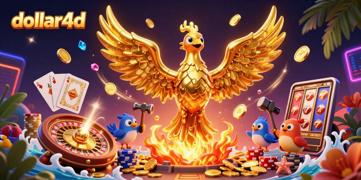 Experience thrilling casino action with dollar4d, featuring vibrant golden phoenix and dynamic game elements.