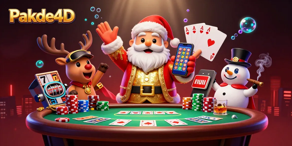 Pakde4D Santa Claus engages players with thrilling slots in a vibrant casino scene