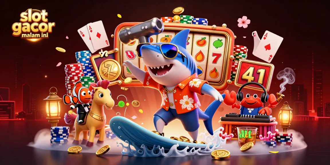 Experience the thrill of slot gacor malam ini with a vibrant, dynamic casino scene featuring cartoon characters.
