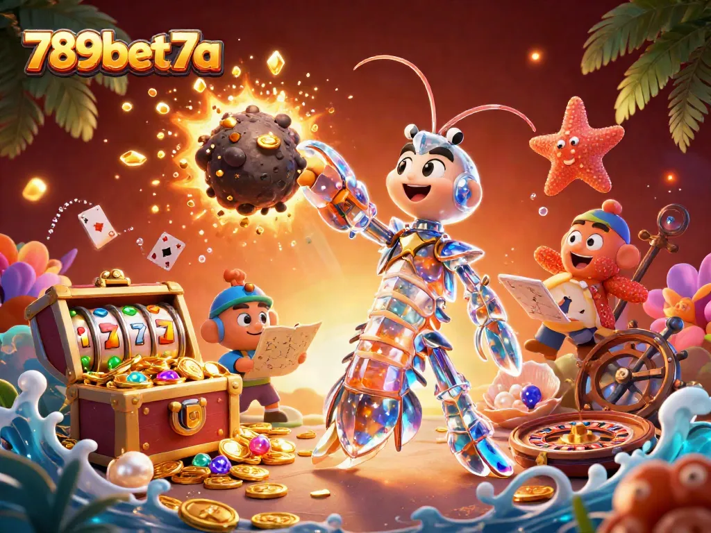 Engage with 789bet7a as a galactic samurai shrimp releases gems and coins in an exciting online casino scene.
