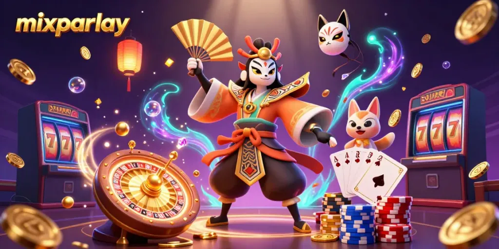 Menggandakan keberuntungan mixparlay dengan ilustrasi kasino yang kaya warna dan detail.