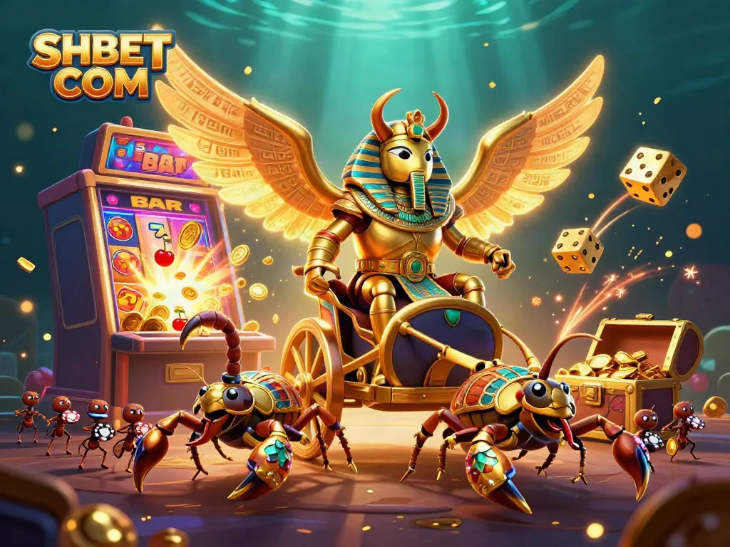 Experience the excitement at SHBET COM with a vibrant casino-themed 3D illustration.