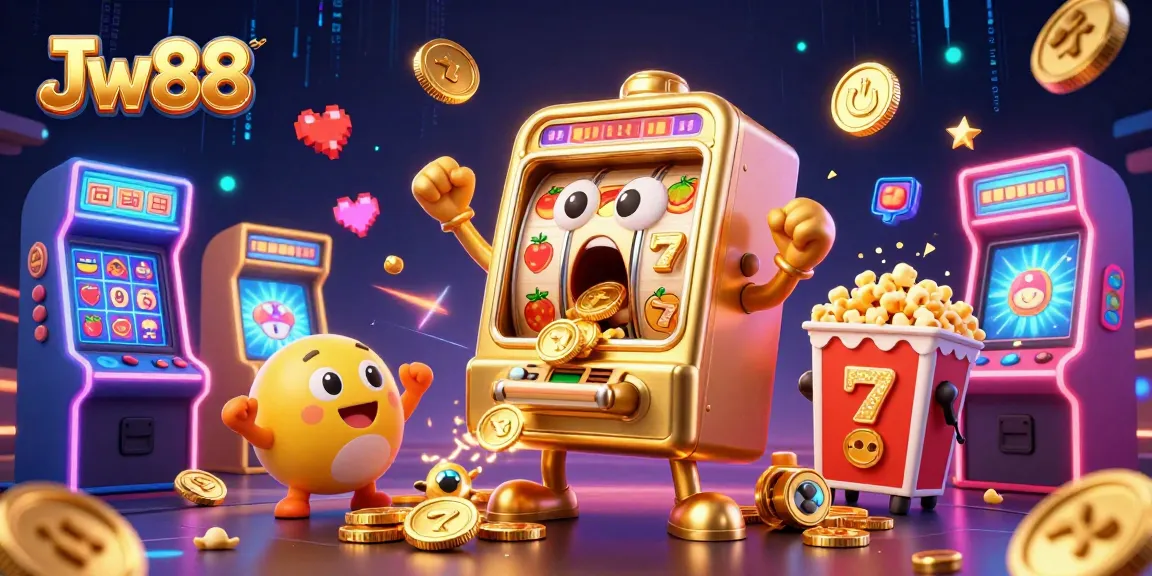 Spin the Jw88 slot machine as it celebrates a jackpot amidst dazzling casino elements.