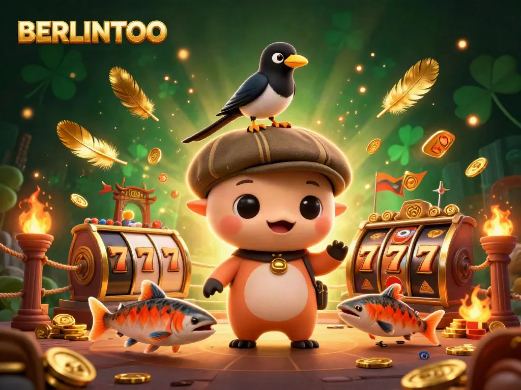 Experience thrill with BERLINTOTO in a vibrant 3D scene featuring slots and playful characters.