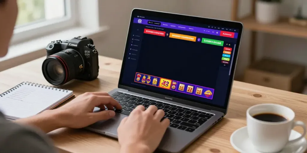 Pengguna ratutogel memasang taruhan menggunakan smartphone sambil dikelilingi catatan strategi.