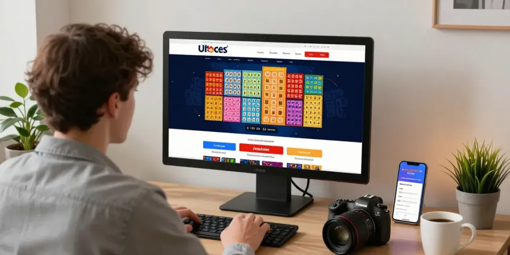 Seribu Toto platform yang menarik dengan pengguna bermain lotere online di meja modern