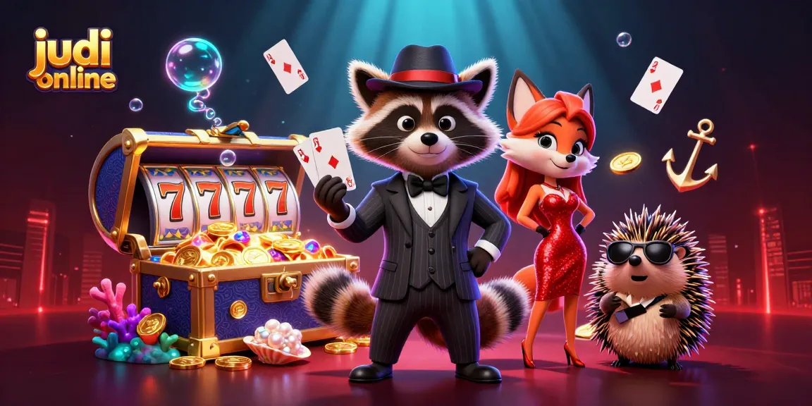 Explore judi online with a raccoon in a royal flush, fox lady, and hedgehog bouncer.