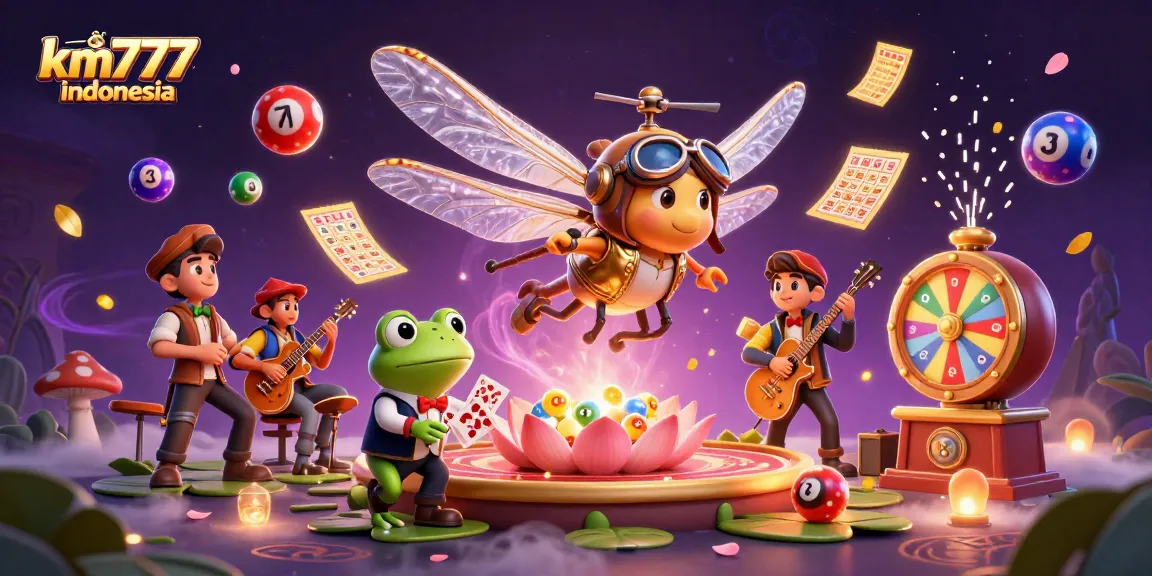 Experience the thrill of km777 indonesia as vibrant lottery elements and characters create a dynamic casino scene.
