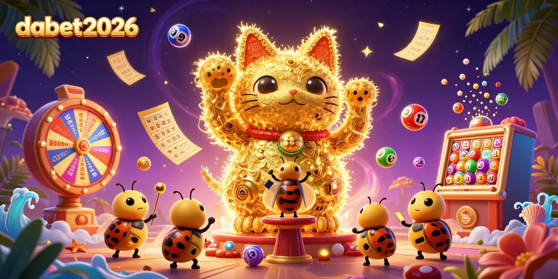 Cheer for wins with the vibrant dabet2026 lucky cat and casino symbols in an energetic scene