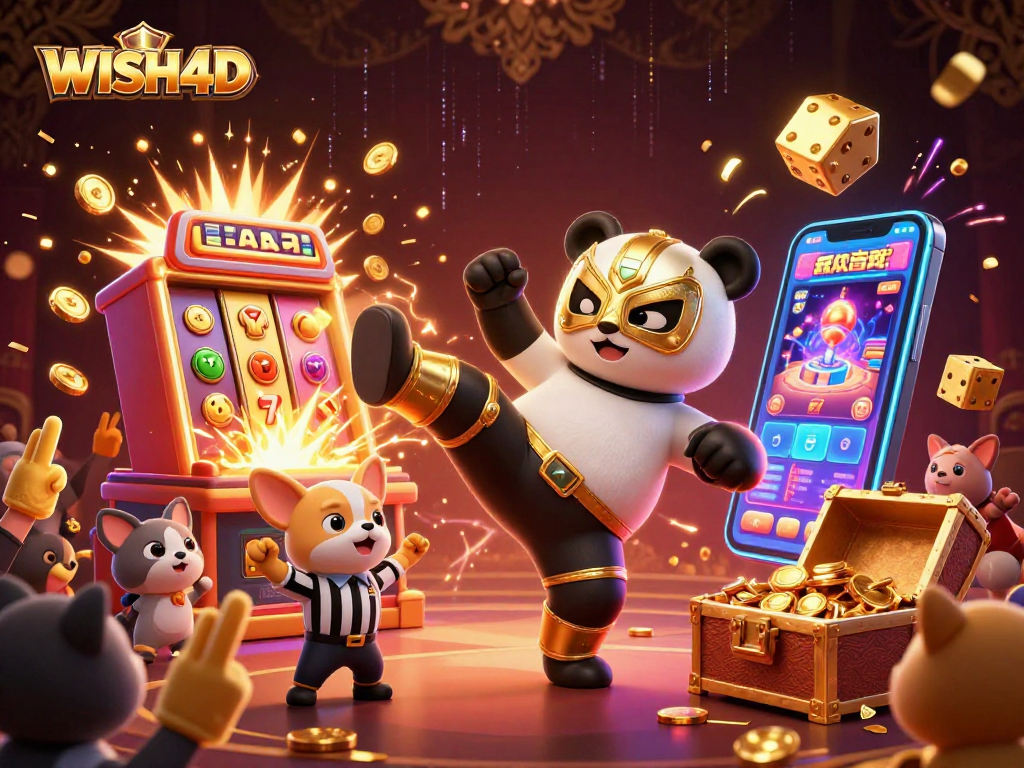 Play thrilling casino games with WISH4D featuring a panda wrestler and explosive jackpots.
