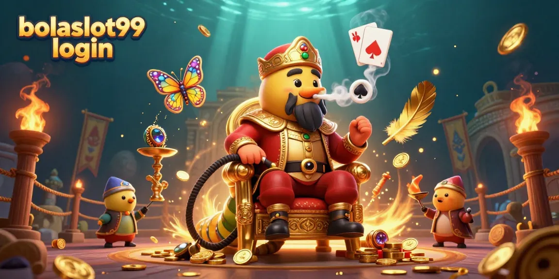 Bolaslot99 login showcases a vibrant casino scene featuring a hookah-master and poker themes.