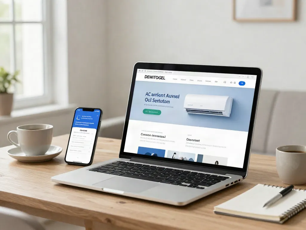 Pengguna DEWITOGEL mengakses layanan AC dengan mudah di laptop di ruang kerja modern