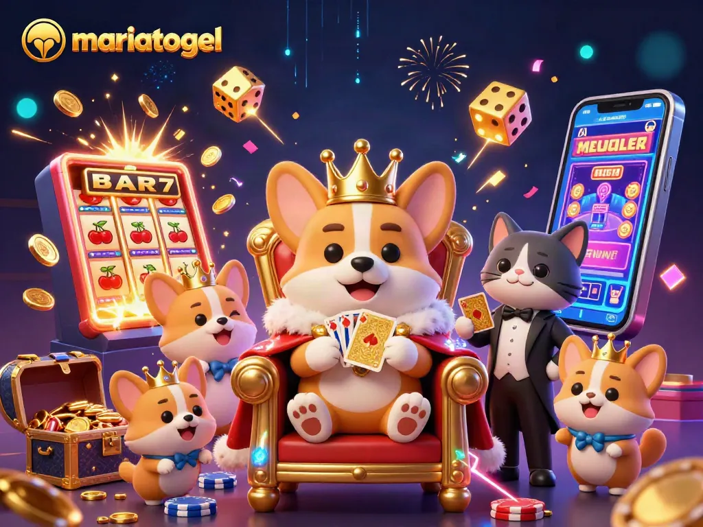 Experience the thrill of mariatogel with vibrant visuals from an exciting casino scene featuring a royal corgi.