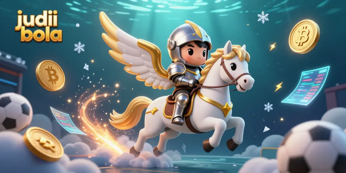 Engage in judi bola with a knight on a celestial horse amidst vibrant sports betting elements.