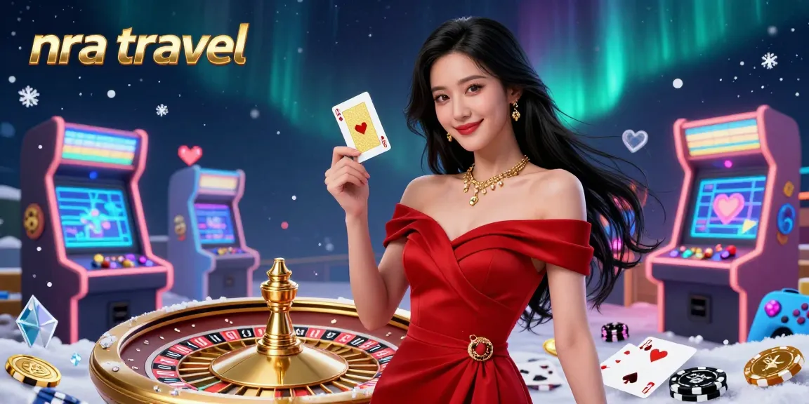 Engage with nra travel in this rich casino-themed scene featuring a confident young woman by a roulette wheel.