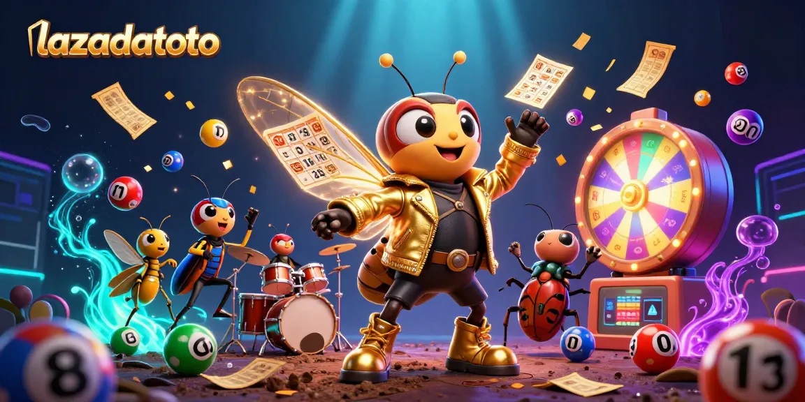 Experience exciting gameplay with Lazadatoto's vibrant lottery scene, featuring a rock star cicada and dynamic game elements.