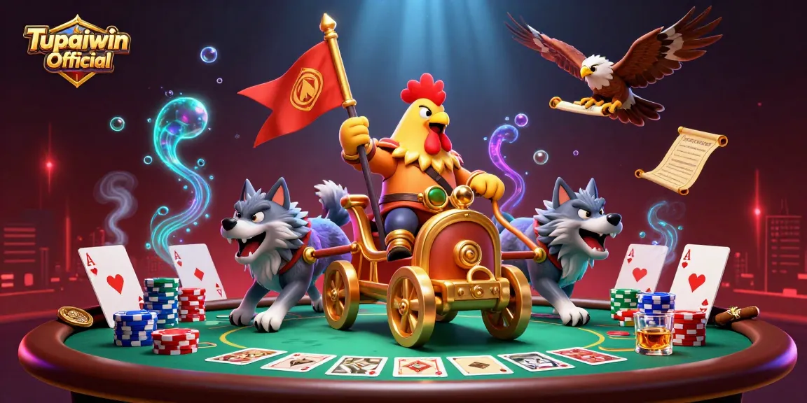 Tupaiwin Official menampilkan ilustrasi aksi roosters perang dan judi poker yang dinamis dan berwarna-warni.