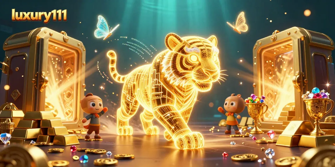 Engage with luxury111 in a vibrant casino world featuring a golden tiger and dazzling treasures.