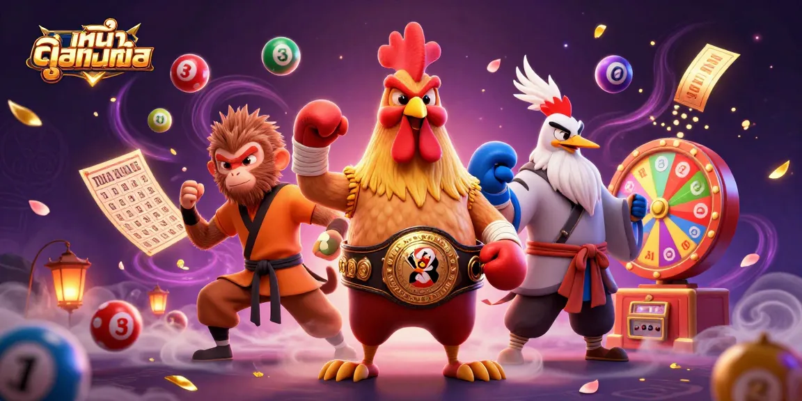Experience the excitement of ดูหนังออนไลน์ as vibrant lottery elements dance around colorful characters.