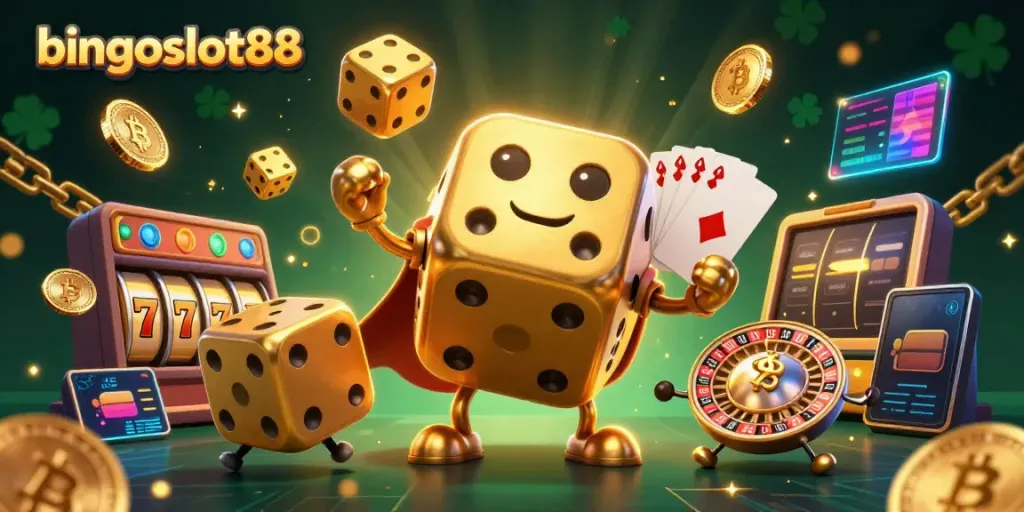 Bermain di bingoslot88 dengan keseruan gulungan slot dan dadu emas yang megah.