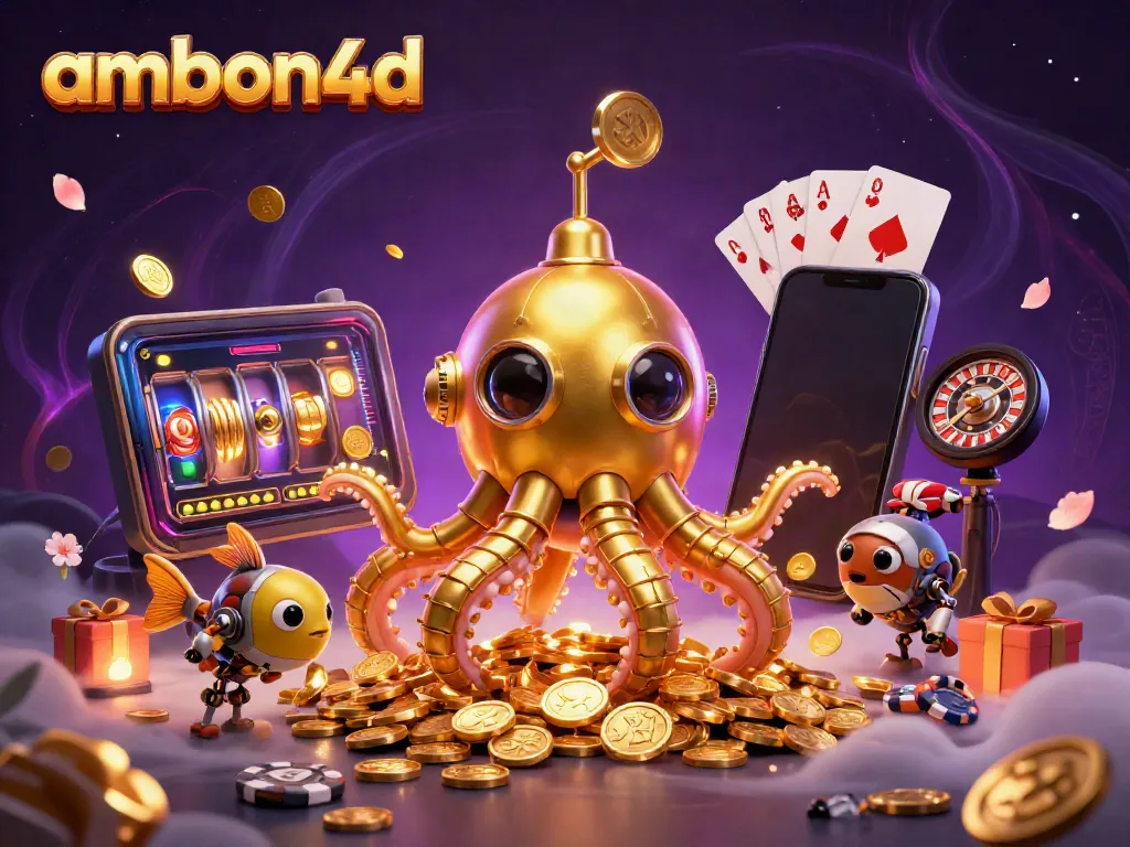 Play thrilling games at ambon4d with an engaging scene featuring a magical kraken casino underwater.