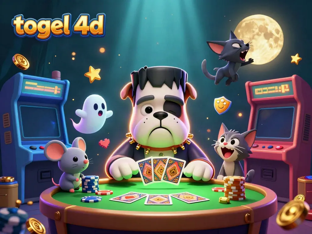 Engage in thrilling togel 4d action with Frankenstein bulldog dealer at a neon-lit casino