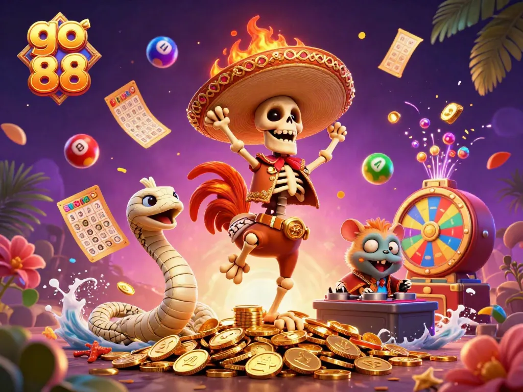 Experience the excitement of go 88 as colorful lottery balls bounce around a celebration of wins and gaming!