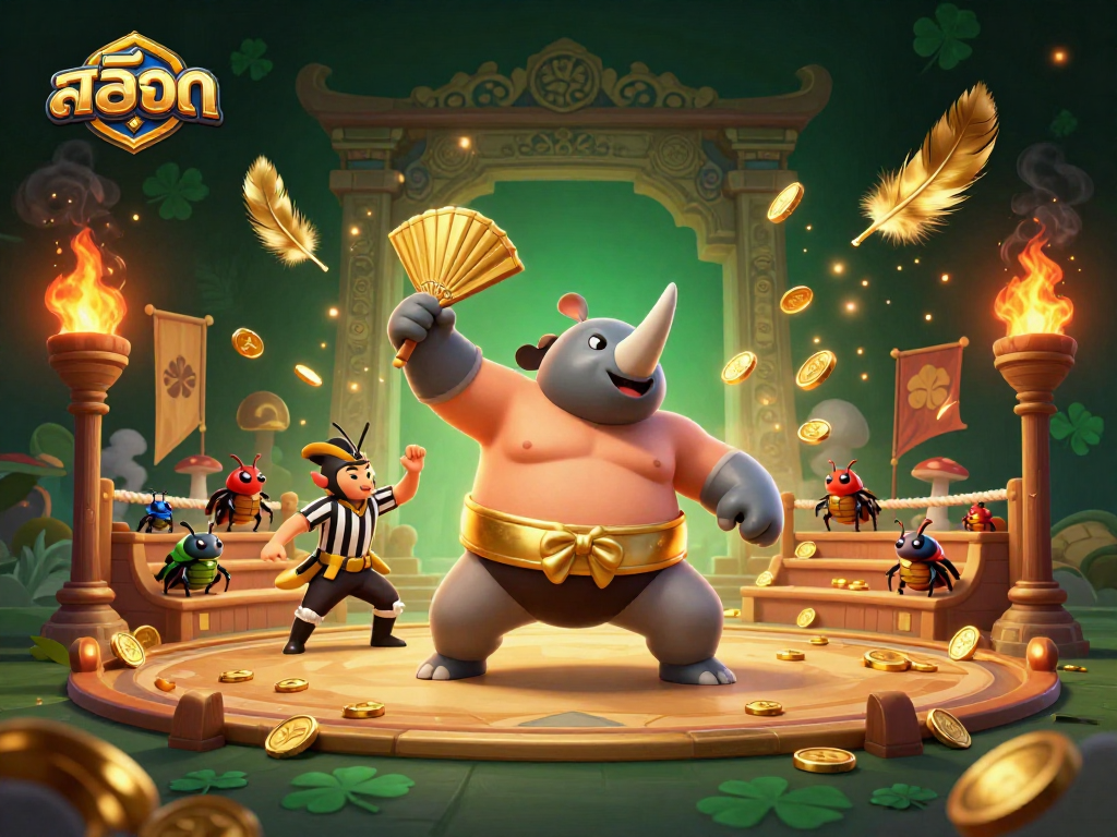 Engage in thrilling สล็อต action with beetles in a colorful casino arena, unleashing golden coins.