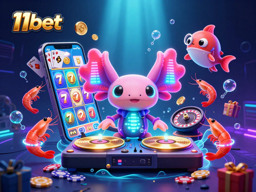 Engage with vibrant underwater fun at 11bet featuring neon characters and exciting casino elements.