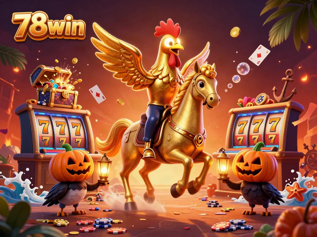 Experience the excitement of 78win in a vibrant casino illustration with dynamic characters and slot game elements.