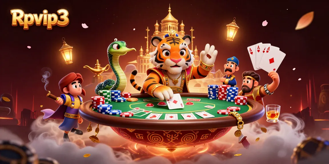 Rasakan gameplay yang mendebarkan dengan ilustrasi kasino Rpvip3 yang penuh warna, menampilkan elemen kartu yang unik.
