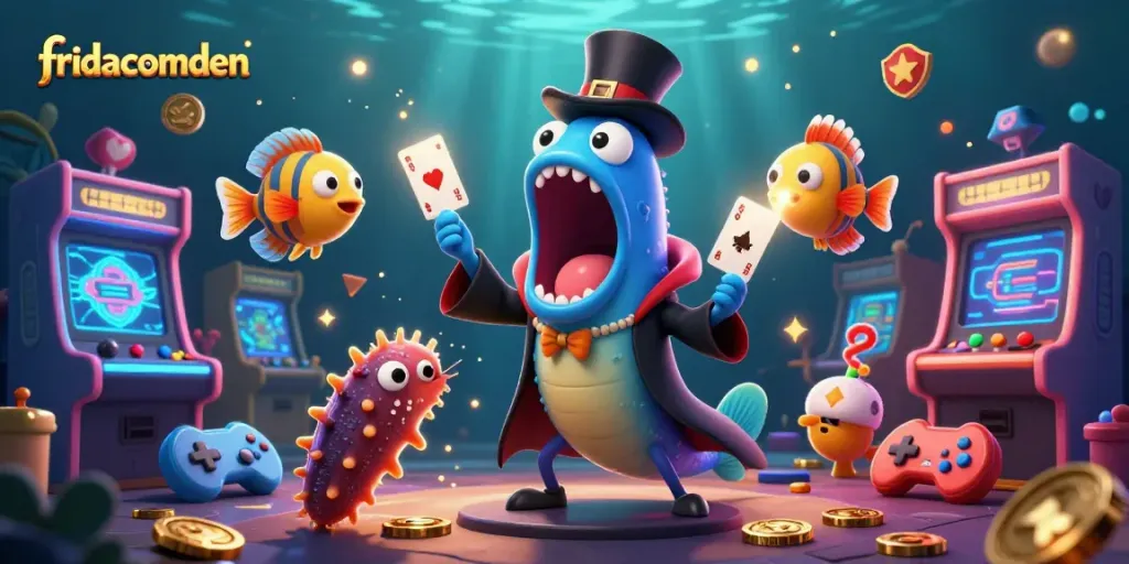 fridacamden captivates viewers with magical card tricks, set in a vibrant underwater casino scene