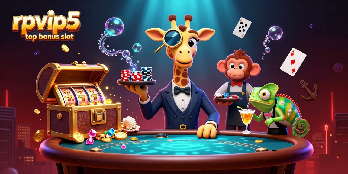 Experience the thrill with rpvip5 top bonus slot in this vibrant 3D casino scene.
