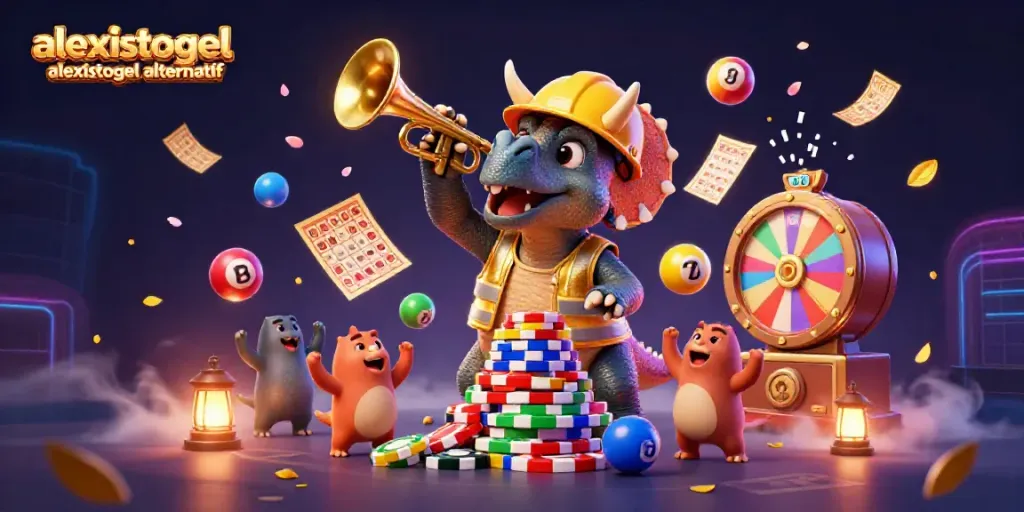 Permainan menarik di alexistogel slot alexistogel alternatif, triceratops membangun tumpukan chip poker.