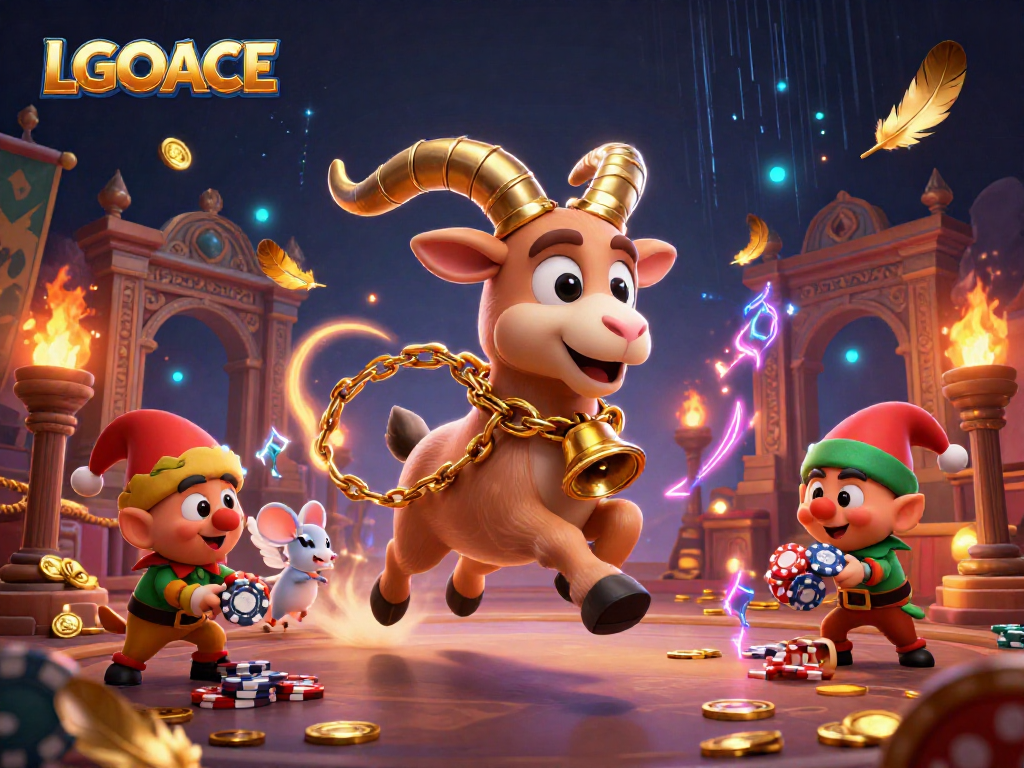 LGOACE’s festive casino scene features a Krampus goat overseeing chaos with gremlins and an angel mouse.