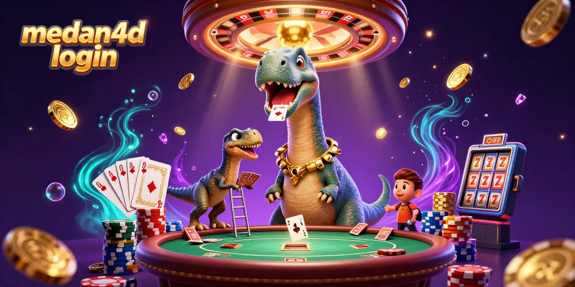 Menangkan pengalaman bermain dengan medan4d login yang menampilkan dinosaurus dan gemerlap kasino.